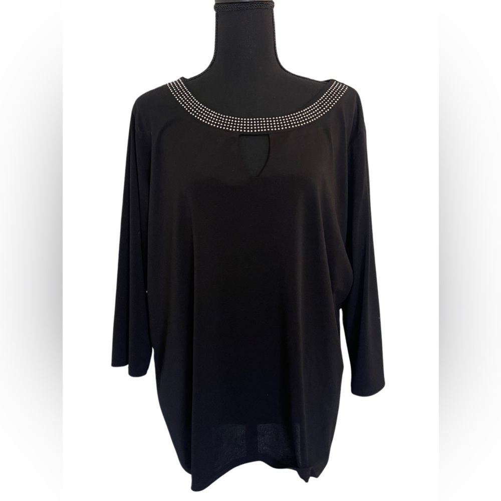 ByDesign Black Rhinestone Keyhole 3/4 Sleeve Blouse